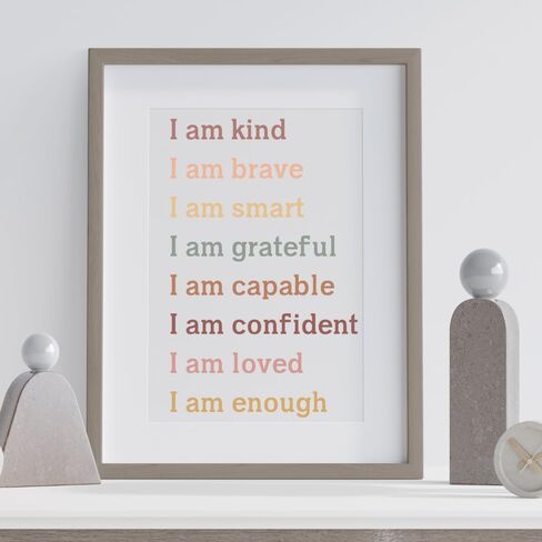 طباعة فنية Wowsweet-Affirmations للأطفال، لوحة فنية جدارية للفصل الدراسي، I am Enough، غرفة نوم الأطفال، طباعة تأكيدات قوس قزح، I am Kind Smart Loved، ديكور حضانة ملهم، غير مؤطر (11X14 بوصة) in Kuwait