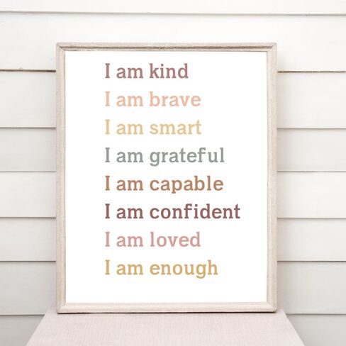 طباعة فنية Wowsweet-Affirmations للأطفال، لوحة فنية جدارية للفصل الدراسي، I am Enough، غرفة نوم الأطفال، طباعة تأكيدات قوس قزح، I am Kind Smart Loved، ديكور حضانة ملهم، غير مؤطر (11X14 بوصة) in Kuwait