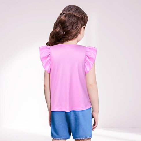 قمصان صيفية للفتيات الصغيرات، قمصان مكشكشة بأكمام قصيرة على شكل وحيد القرن للفتيات من سن 3 إلى 6 سنوات in Kuwait