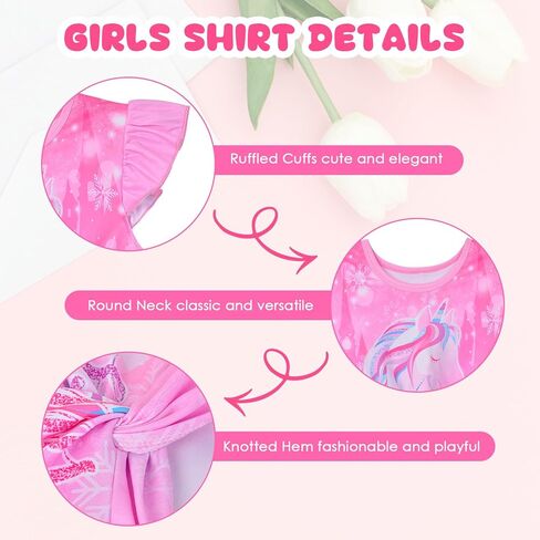 قمصان صيفية للفتيات الصغيرات، قمصان مكشكشة بأكمام قصيرة على شكل وحيد القرن للفتيات من سن 3 إلى 6 سنوات in Kuwait
