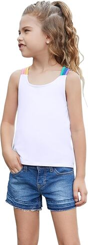 Perfashion Girls Tank Tops Rainbow Camisole High Low Hem Basic Shirt Yoga Gymnastics Dancewear for 4-13 Years in Saudi Arabia