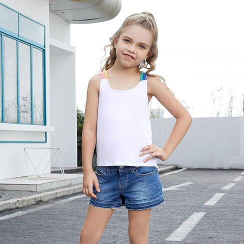 Perfashion Girls Tank Tops Rainbow Camisole High Low Hem Basic Shirt Yoga Gymnastics Dancewear for 4-13 Years in Saudi Arabia