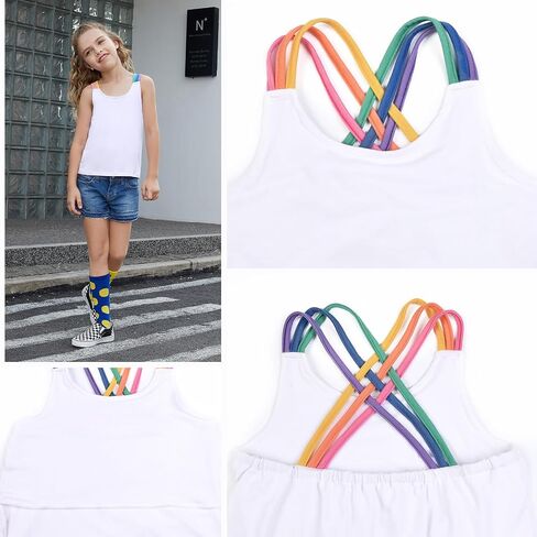 Perfashion Girls Tank Tops Rainbow Camisole High Low Hem Basic Shirt Yoga Gymnastics Dancewear for 4-13 Years in Saudi Arabia