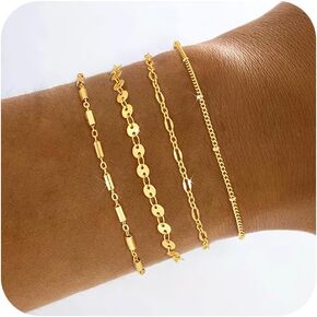 Gold/Silver Bracelets for Women Dainty 14K Gold Plated Bangle Bracelet Stack Waterproof Stackable Jewelry Set Non Tarnish Link Chain Adjustable Jewelry Gifts in Kuwait