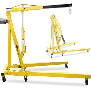 2-Ton Hydraulic Shop Crane Folding Engine Hoist with Lever, 4400Lbs Capacity w/6 Steel Casters - Heavy-Duty Portable Car Lift for Truck Engines, Boat Motors, Farm Equipment (Net Wt. 168 lbs) in Kuwait