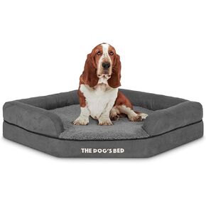 سرير الكلب ذو رغوة الذاكرة لتقويم العظام ومضاد للماء على شكل زاوية من The Dog's Bed، متوسط ​​الحجم، قطيفة باللون الرمادي، يخفف من آلام التهاب المفاصل وخلل التنسج الوركي، غطاء من القماش المخملي العلاجي والداعم وقابل للغسل in Kuwait