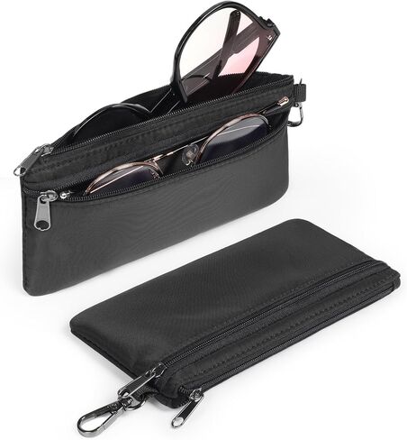 Double Glasses Case Soft Zipper, Clip Dual Sunglasses Case Organizer for 2 Pairs Women, Portable Slim Eyewear Storage Travel in Kuwait