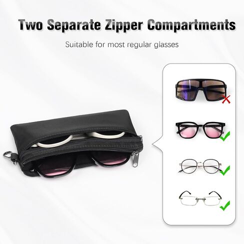 Double Glasses Case Soft Zipper, Clip Dual Sunglasses Case Organizer for 2 Pairs Women, Portable Slim Eyewear Storage Travel in Kuwait