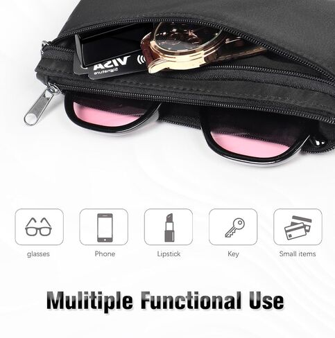 Double Glasses Case Soft Zipper, Clip Dual Sunglasses Case Organizer for 2 Pairs Women, Portable Slim Eyewear Storage Travel in Kuwait