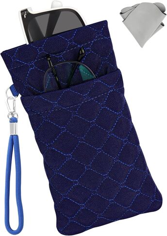 Double Glasses Case for Women & Men, Soft Travel Eyeglass Case with Detachable Strap - Holds 2 Pairs of Glasses in Kuwait