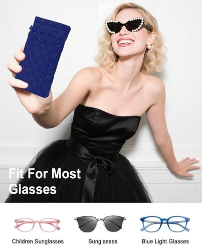 Double Glasses Case for Women & Men, Soft Travel Eyeglass Case with Detachable Strap - Holds 2 Pairs of Glasses in Kuwait