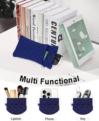 Double Glasses Case for Women & Men, Soft Travel Eyeglass Case with Detachable Strap - Holds 2 Pairs of Glasses in Kuwait
