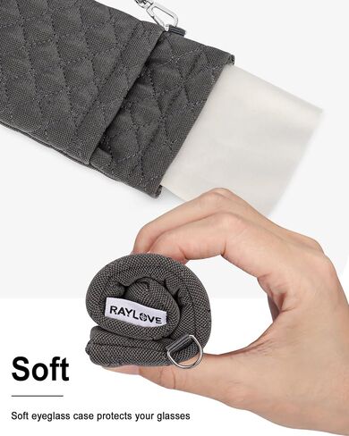 Double Glasses Case for Women & Men, Soft Travel Eyeglass Case with Detachable Strap - Holds 2 Pairs of Glasses in Kuwait