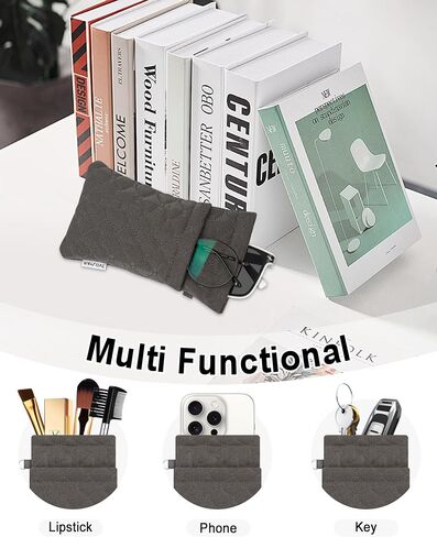 Double Glasses Case for Women & Men, Soft Travel Eyeglass Case with Detachable Strap - Holds 2 Pairs of Glasses in Kuwait