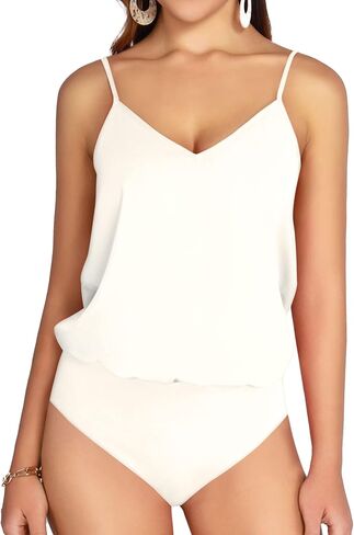 MANGOPOP Women's Bodysuit V Neck Spaghetti Strap Tank Tops Cami Backless Sleeveless Loose Fit Blouse Body Suits Sexy Casual in Saudi Arabia