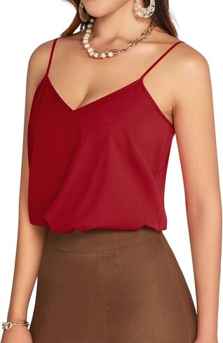 MANGOPOP Women's Bodysuit V Neck Spaghetti Strap Tank Tops Cami Backless Sleeveless Loose Fit Blouse Body Suits Sexy Casual in Saudi Arabia