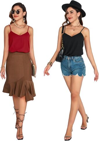 MANGOPOP Women's Bodysuit V Neck Spaghetti Strap Tank Tops Cami Backless Sleeveless Loose Fit Blouse Body Suits Sexy Casual in Saudi Arabia