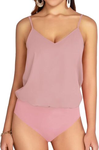 MANGOPOP Women's Bodysuit V Neck Spaghetti Strap Tank Tops Cami Backless Sleeveless Loose Fit Blouse Body Suits Sexy Casual in Saudi Arabia