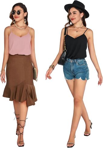 MANGOPOP Women's Bodysuit V Neck Spaghetti Strap Tank Tops Cami Backless Sleeveless Loose Fit Blouse Body Suits Sexy Casual in Saudi Arabia