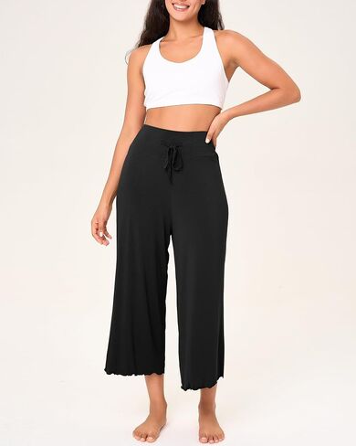 BAMBOO COOL Women Pajama Pants High Waisted Wide Leg Lounge Sleep Bottoms Light Weight Casual Yoga Capri Pants in Saudi Arabia