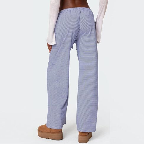 Mxiqqpltky Women Y2K Striped Pants Casual Drawstring High Waist Loose Pajama Pants Bottoms Soft Wide Leg Trousers Loungewear in Kuwait