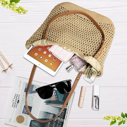 Crochet Beach Bag for Women - Summer Mesh Beach Tote Bag Boho Woven Purse Shoulder Handbags for Vacation Travel in Saudi Arabia