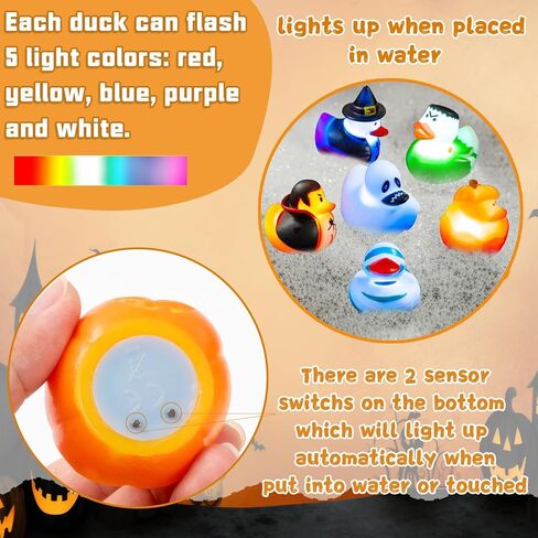 هدايا حفلات البط المطاطي للهالوين من kockuu - 6 قطع من ألعاب حمام البط المضيئة، بطة شبح البط للأطفال، خدعة أو علاج عيد الهالوين تحت عنوان ألعاب حوض استحمام عيد الميلاد، حشو حقيبة جودي in Kuwait