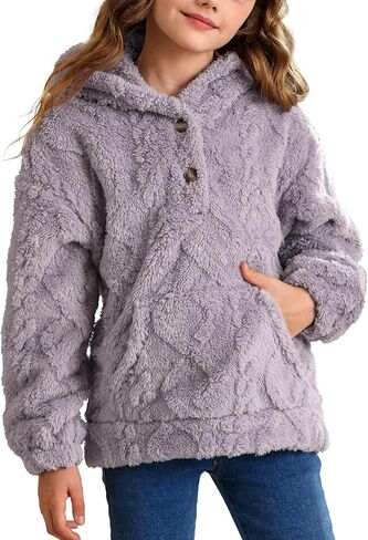 BesserBay Girls Winter Sherpa Fleece Fuzzy Hoodies Sweatshirts Button Down Casual Outerwear Coat with Pockets 4-14 Years in Saudi Arabia