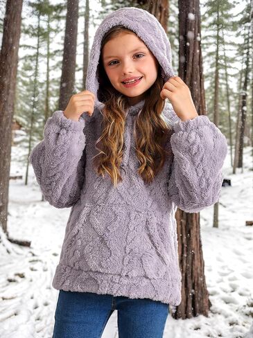 BesserBay Girls Winter Sherpa Fleece Fuzzy Hoodies Sweatshirts Button Down Casual Outerwear Coat with Pockets 4-14 Years in Saudi Arabia