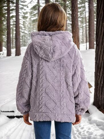 BesserBay Girls Winter Sherpa Fleece Fuzzy Hoodies Sweatshirts Button Down Casual Outerwear Coat with Pockets 4-14 Years in Saudi Arabia