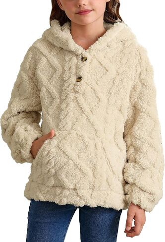 Besserbay Girls Winter Sherpa Fleece Fuzzy Hoodies Sweatshirts Button Button Down Dan Disual Outerwear Coat مع جيوب من 4 إلى 14 عامًا in Saudi Arabia