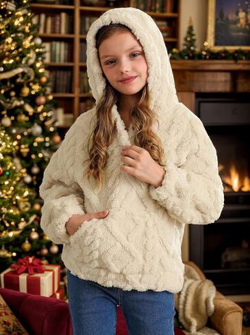 Besserbay Girls Winter Sherpa Fleece Fuzzy Hoodies Sweatshirts Button Button Down Dan Disual Outerwear Coat مع جيوب من 4 إلى 14 عامًا in Saudi Arabia
