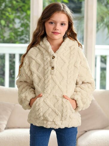 Besserbay Girls Winter Sherpa Fleece Fuzzy Hoodies Sweatshirts Button Button Down Dan Disual Outerwear Coat مع جيوب من 4 إلى 14 عامًا in Saudi Arabia