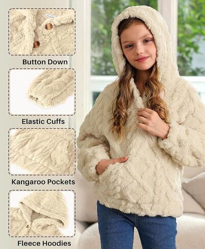 Besserbay Girls Winter Sherpa Fleece Fuzzy Hoodies Sweatshirts Button Button Down Dan Disual Outerwear Coat مع جيوب من 4 إلى 14 عامًا in Saudi Arabia