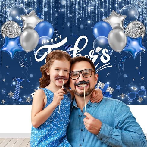 Mocsicka خلفية عيد الأب السعيد، 7x5ft، بالونات زرقاء وفضية، شكرًا للأب، ديكورات الحفلات، الحب، الأب، لوازم الحفلات العائلية، لافتة عيد الأب، خلفية التصوير الفوتوغرافي in Saudi Arabia