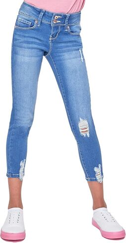 YMI Girls Essential 2-Button Anklet Jeans W/Distressed Hem in Saudi Arabia