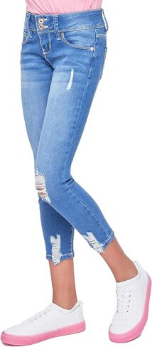 YMI Girls Essential 2-Button Anklet Jeans W/Distressed Hem in Saudi Arabia