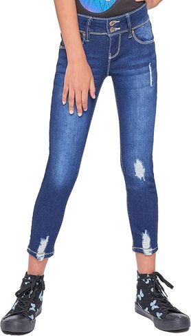 YMI Girls Essential 2-Button Anklet Jeans W/Distressed Hem in Saudi Arabia