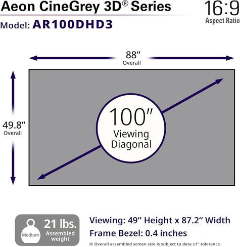 Elite Screens 110 inch CLR ALR Projector Screen 16:9 4K, Standard Throw Projection, Edge Free Fixed Frame Projector Screen Grey for Indoor Movie Screen Home Theater - Aeon CineGrey 3D AR110DHD3 in Kuwait