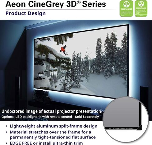 Elite Screens 110 inch CLR ALR Projector Screen 16:9 4K, Standard Throw Projection, Edge Free Fixed Frame Projector Screen Grey for Indoor Movie Screen Home Theater - Aeon CineGrey 3D AR110DHD3 in Kuwait