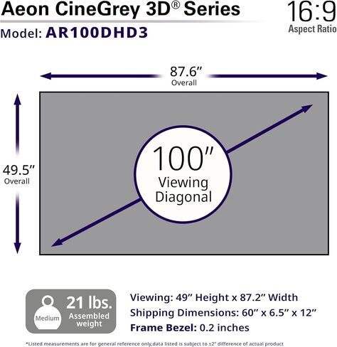 Elite Screens 110 inch CLR ALR Projector Screen 16:9 4K, Standard Throw Projection, Edge Free Fixed Frame Projector Screen Grey for Indoor Movie Screen Home Theater - Aeon CineGrey 3D AR110DHD3 in Kuwait