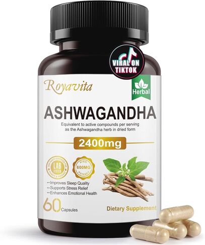 Ashwagandha Supplements 2400mg Organic with Black Pepper Vitamin B12 & B6 for Max Absorption Stress Relief Sleep Support & Athletic Performance for Men & Women 60 Capsules in Saudi Arabia