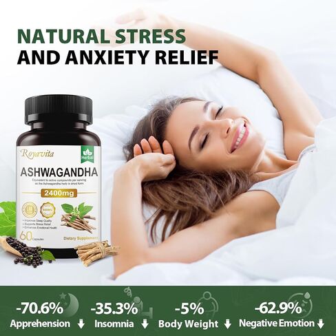 Ashwagandha Supplements 2400mg Organic with Black Pepper Vitamin B12 & B6 for Max Absorption Stress Relief Sleep Support & Athletic Performance for Men & Women 60 Capsules in Saudi Arabia