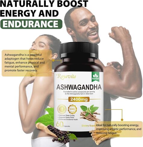 Ashwagandha Supplements 2400mg Organic with Black Pepper Vitamin B12 & B6 for Max Absorption Stress Relief Sleep Support & Athletic Performance for Men & Women 60 Capsules in Saudi Arabia