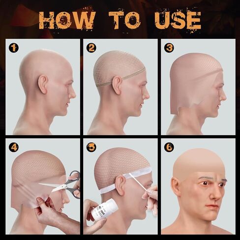 طقم مكياج SFX Cap SFX ، غطاء شعر مستعار أصلع مع مادة لاصقة من الأكريليك القائمة على الماء (غراء الجلد الترابط) للرجال البالغين ، قبعات أصلع مثالية لأزياء عيد الهالوين ، تأثيري ، والمسرح in Kuwait