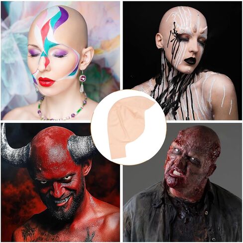 طقم مكياج SFX Cap SFX ، غطاء شعر مستعار أصلع مع مادة لاصقة من الأكريليك القائمة على الماء (غراء الجلد الترابط) للرجال البالغين ، قبعات أصلع مثالية لأزياء عيد الهالوين ، تأثيري ، والمسرح in Kuwait