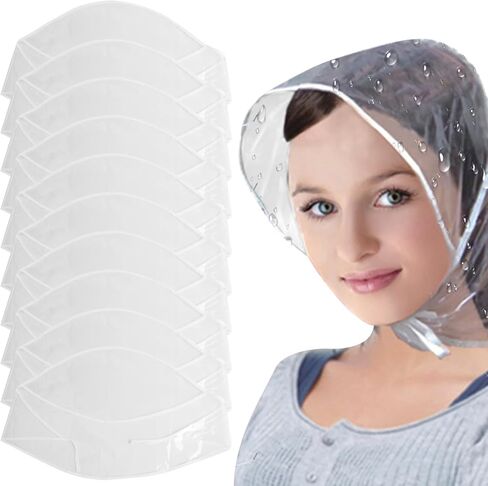 Rain Bonnet with Visor, 10PCS Waterproof Plastic Rain Cap to Protect Hairstyle, Windproof Rain Hat with Tie, Portable Clear Rain Caps, Rain Caps for Women in Saudi Arabia
