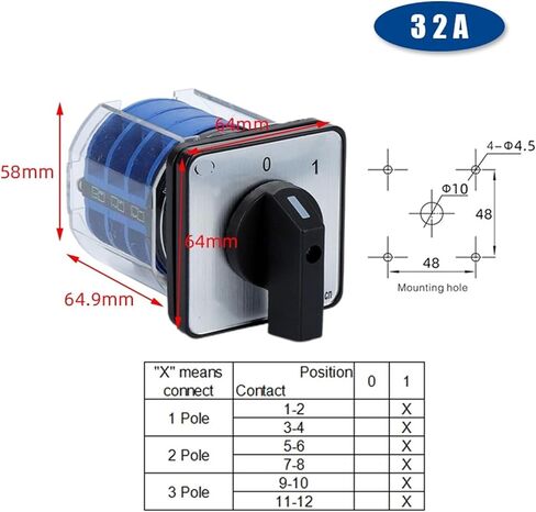 LW26-32/3 Changeover Rotary Cam Switch with Plastic Cover 660V 32A 3 Poles On-Off-On Control Motor LW28 YMW26(01) in Saudi Arabia