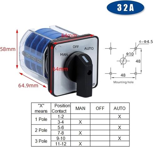 LW26-32/3 Changeover Rotary Cam Switch with Plastic Cover 660V 32A 3 Poles On-Off-On Control Motor LW28 YMW26(01) in Saudi Arabia