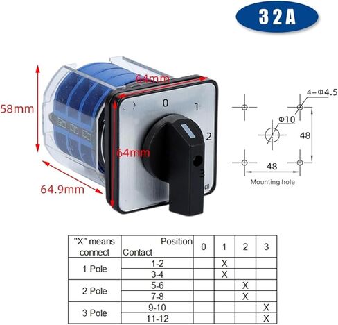 LW26-32/3 Changeover Rotary Cam Switch with Plastic Cover 660V 32A 3 Poles On-Off-On Control Motor LW28 YMW26(01) in Saudi Arabia